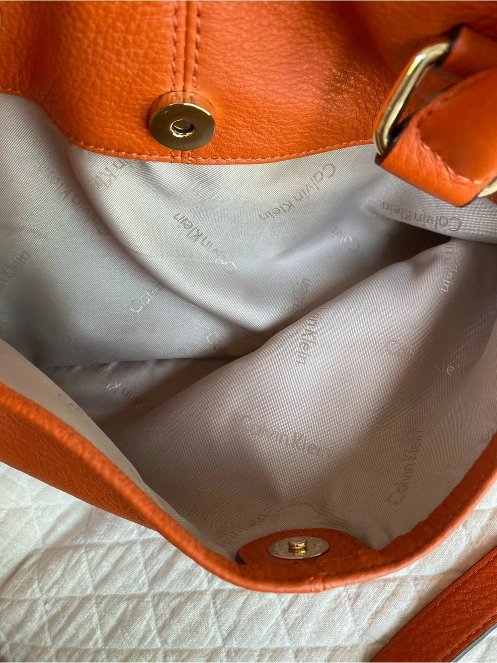 Calvin Klein Burt Orange Leather Satchel Tote Removable Strap Classic Bag Autumn